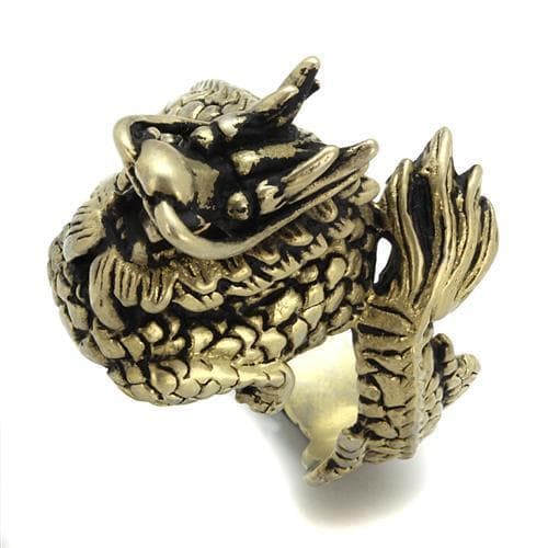 Stainless Steel Antiqued Brass Dragon Coiled Wrap Ring