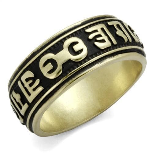 Stainless Steel Antiqued Brass Sanskrit Om Text Ring