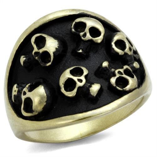 Stainless Steel Antiqued Brass Multi Skull Pile Dome Ring
