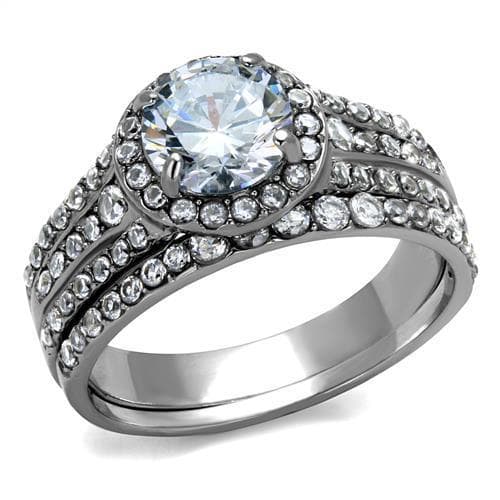 Stainless Steel CZ Round Multi Row Pave Wide Bridal Ring