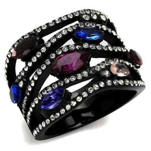 Stainless Steel Black IP Multi Color Marquise CZ Leaf Vine Ring