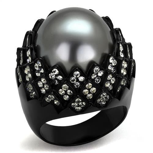 Stainless Steel Black IP Gray Pearl Champagne CZ Crown Dome Ring