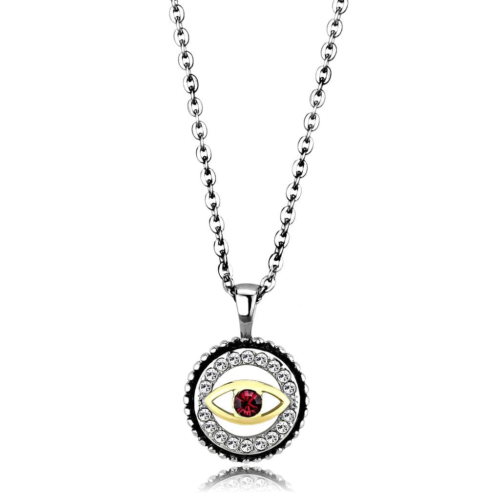 Stainless Steel Evil Eye Red CZ Round Halo Pendant
