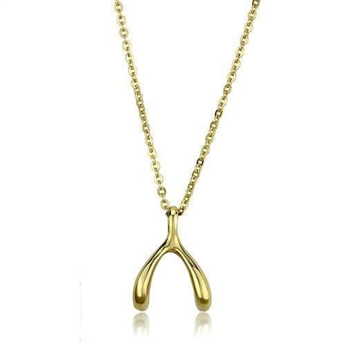 Stainless Steel Gold IP Wishbone Pendant | The Stainless Jewelry