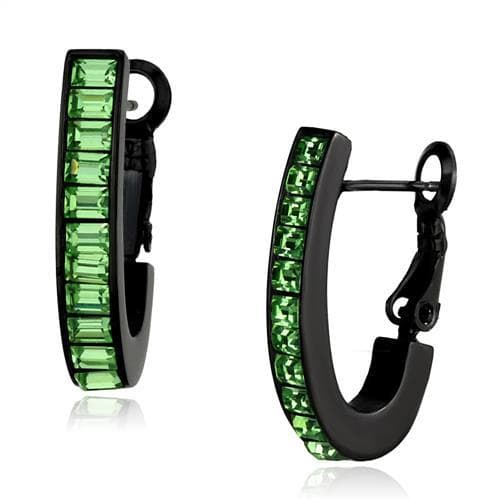 Stainless Steel Black IP Green Baguette Channel Huggie Earrings