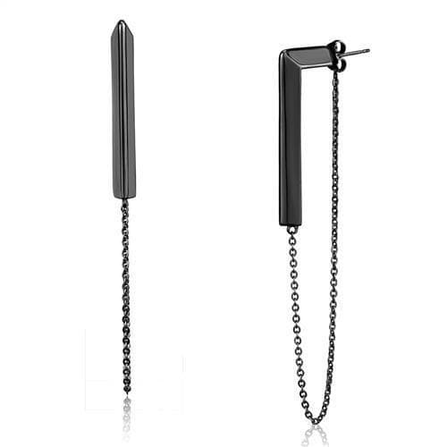 Stainless Steel Black IP Chain Threader Bar Drop Earrings