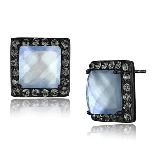 Stainless Steel Black IP Moonstone Square CZ Halo Stud Earrings