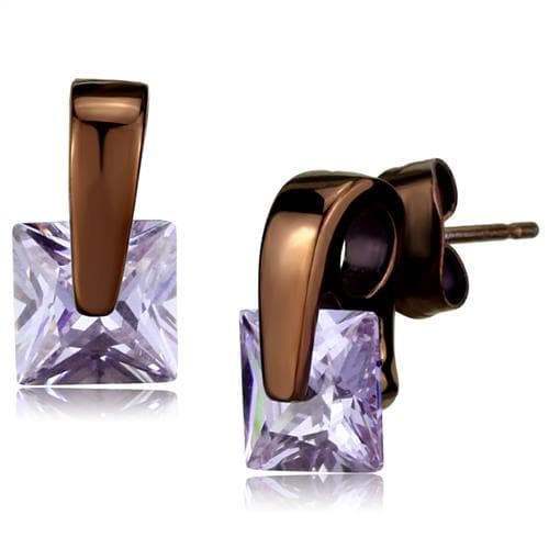Stainless Steel Coffee Brown IP Lavender Purple Princess Earrings