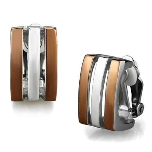 Stainless Steel Two Tone Coffee Brown Silver Stripe Earrings