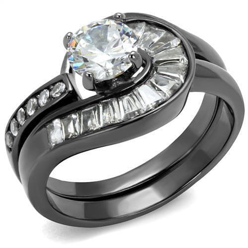Stainless Steel Dark Gunmetal CZ Round Baguette Channel Ring