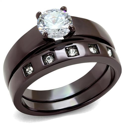 Stainless Steel Coffee Brown CZ Round Solitaire Channel Ring