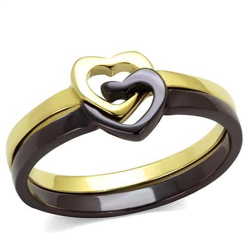Stainless Steel Two Tone Gold Dark Heart Open Bypass Ring
