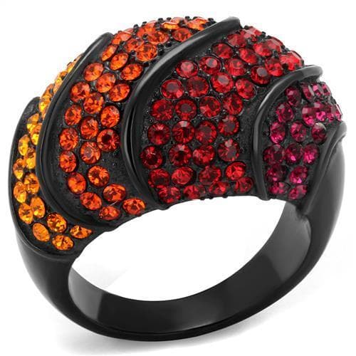 Stainless Steel Black IP Orange Red Crystal Gradient Dome Ring