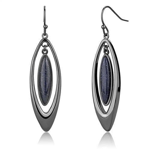 Stainless Steel Black IP Blue Goldstone Marquise Double Earrings