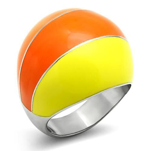 Stainless Steel Orange Yellow Enamel Color Block Dome Ring
