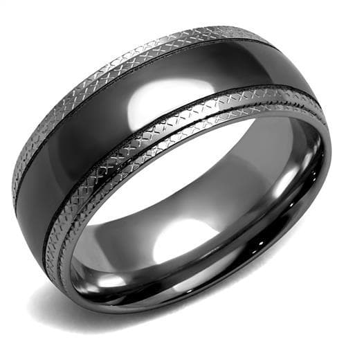 Stainless Steel Black IP Diamond Texture Edge Wide Ring