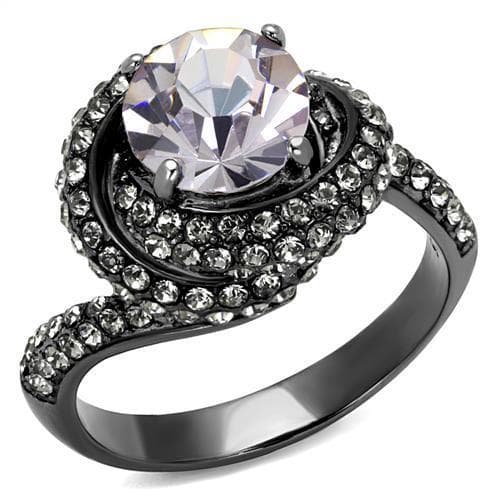Stainless Steel Dark Gunmetal CZ Round Swirl Pave Halo Ring
