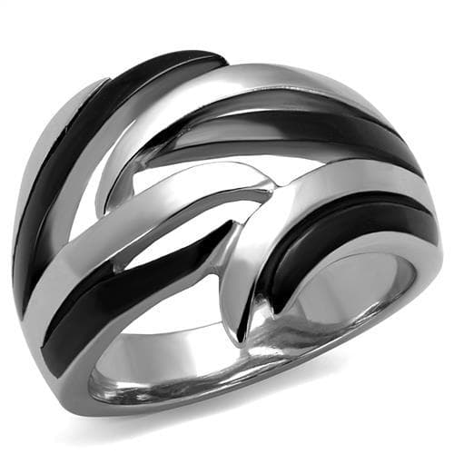 Stainless Steel Dark Gunmetal Polished Wave Cutout Dome Ring