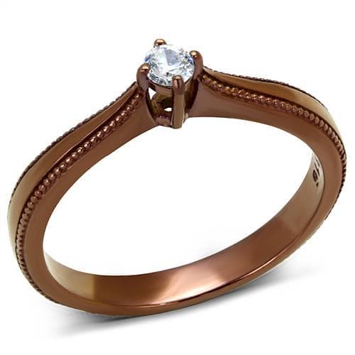 Stainless Steel Coffee Brown CZ Round Milgrain Solitaire Ring