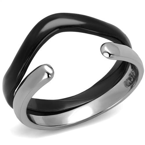 Stainless Steel Black IP Smooth Open Cuff Ring