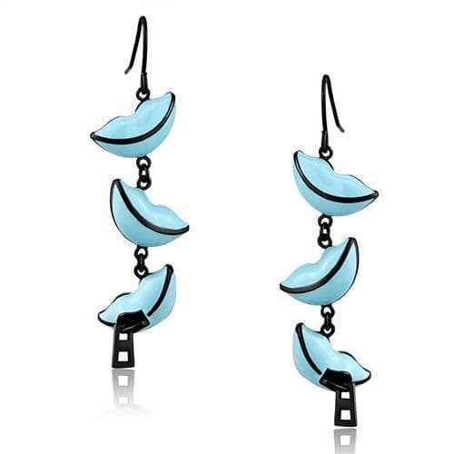 Stainless Steel Black IP Aqua Blue Enamel Moon Cascade Earrings