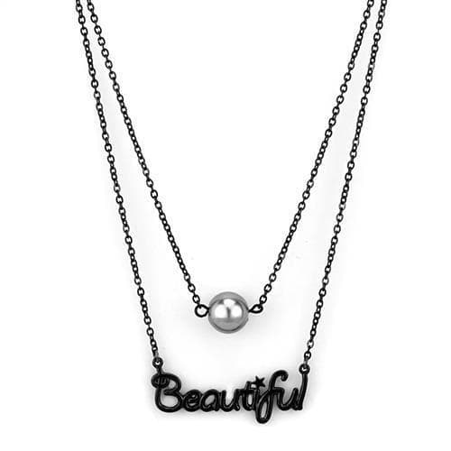 Stainless Steel Black IP Beautiful Script Pearl Pendant Necklace