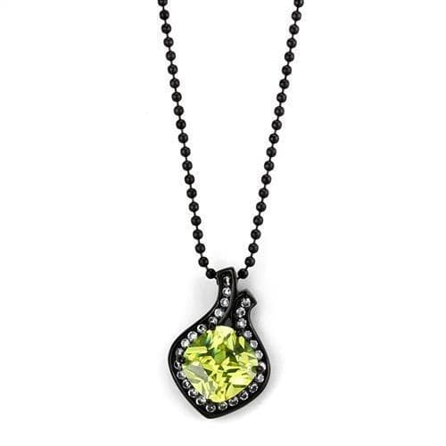 Stainless Steel Black IP Peridot Green Pear CZ Ball Necklace