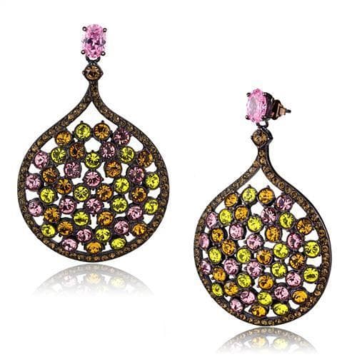 Stainless Steel Coffee Brown IP Multi Color Crystal Pave Earrings