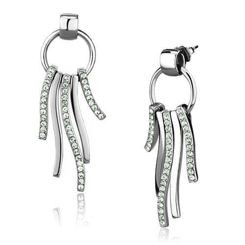 Stainless Steel CZ Pave Curved Bar Drop Earrings