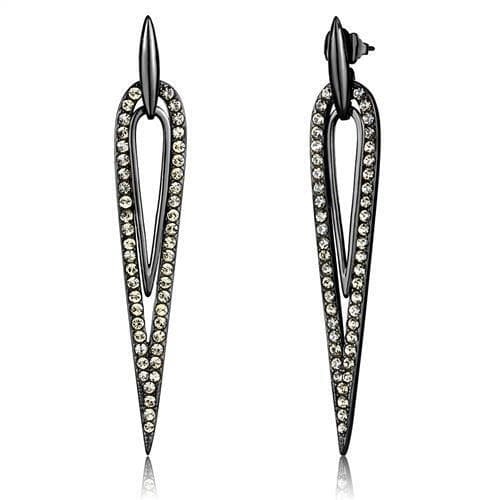 Stainless Steel Dark Gunmetal CZ Pave Elongated Teardrop Earrings