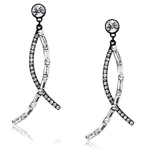 Stainless Steel CZ Baguette Channel Crossover Drop Earrings
