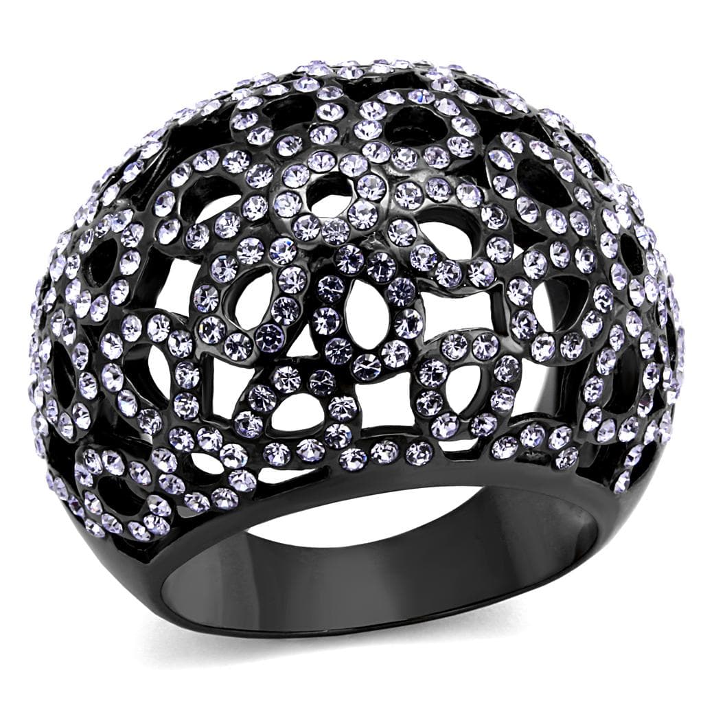Stainless Steel Black IP CZ Pave Filigree Wide Dome Ring