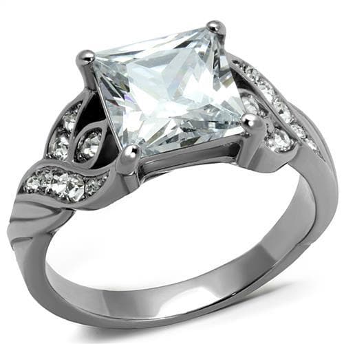 Stainless Steel CZ Princess Cut Pave Cathedral Ring