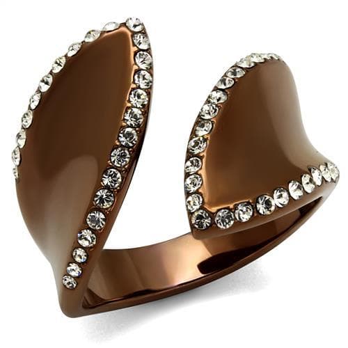 Stainless Steel Coffee Brown IP CZ Pave Twisted Leaf Ring