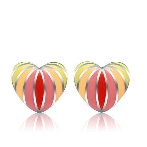 Stainless Steel Yellow Pink Red Enamel Stripe Heart Stud Earrings