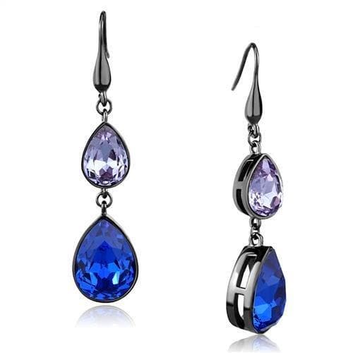 Stainless Steel Dark Gunmetal Tanzanite Blue Crystal Earrings