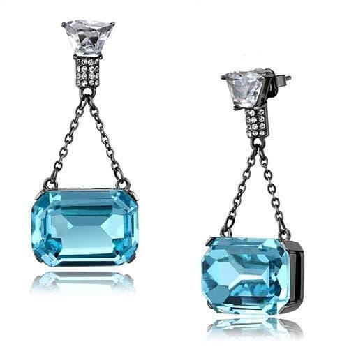 Stainless Steel CZ Pave Aquamarine Emerald Cut Chain Earrings