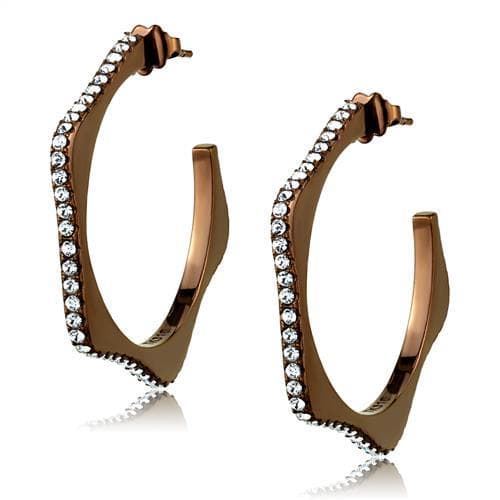 Stainless Steel Rose Gold IP CZ Pave Open C Hoop Pendant