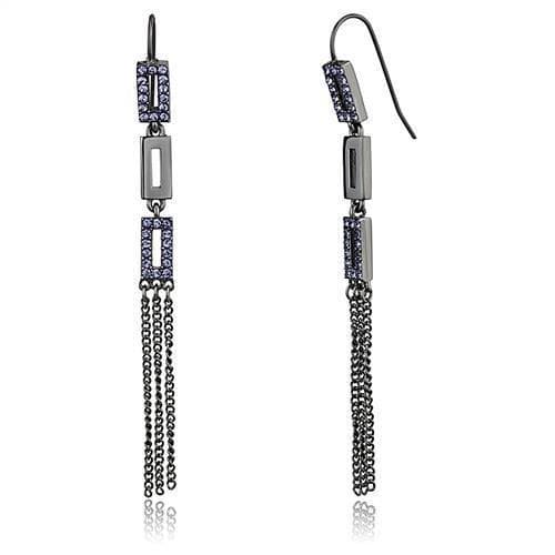 Stainless Steel Dark Gunmetal Tanzanite Crystal Bar Earrings