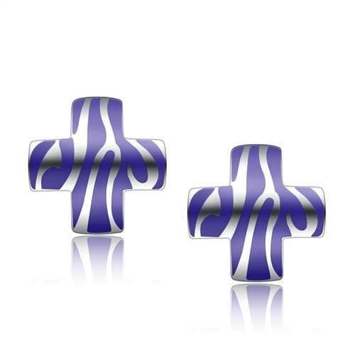 Stainless Steel Purple Enamel Zebra Stripe Cross Stud Earrings