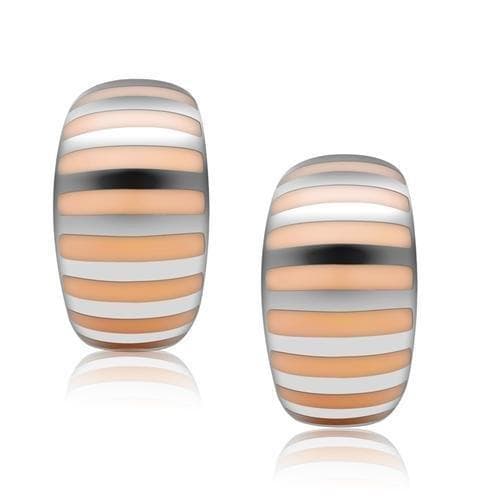 Stainless Steel Two Tone Rose Gold Silver Enamel Stripe Earrings