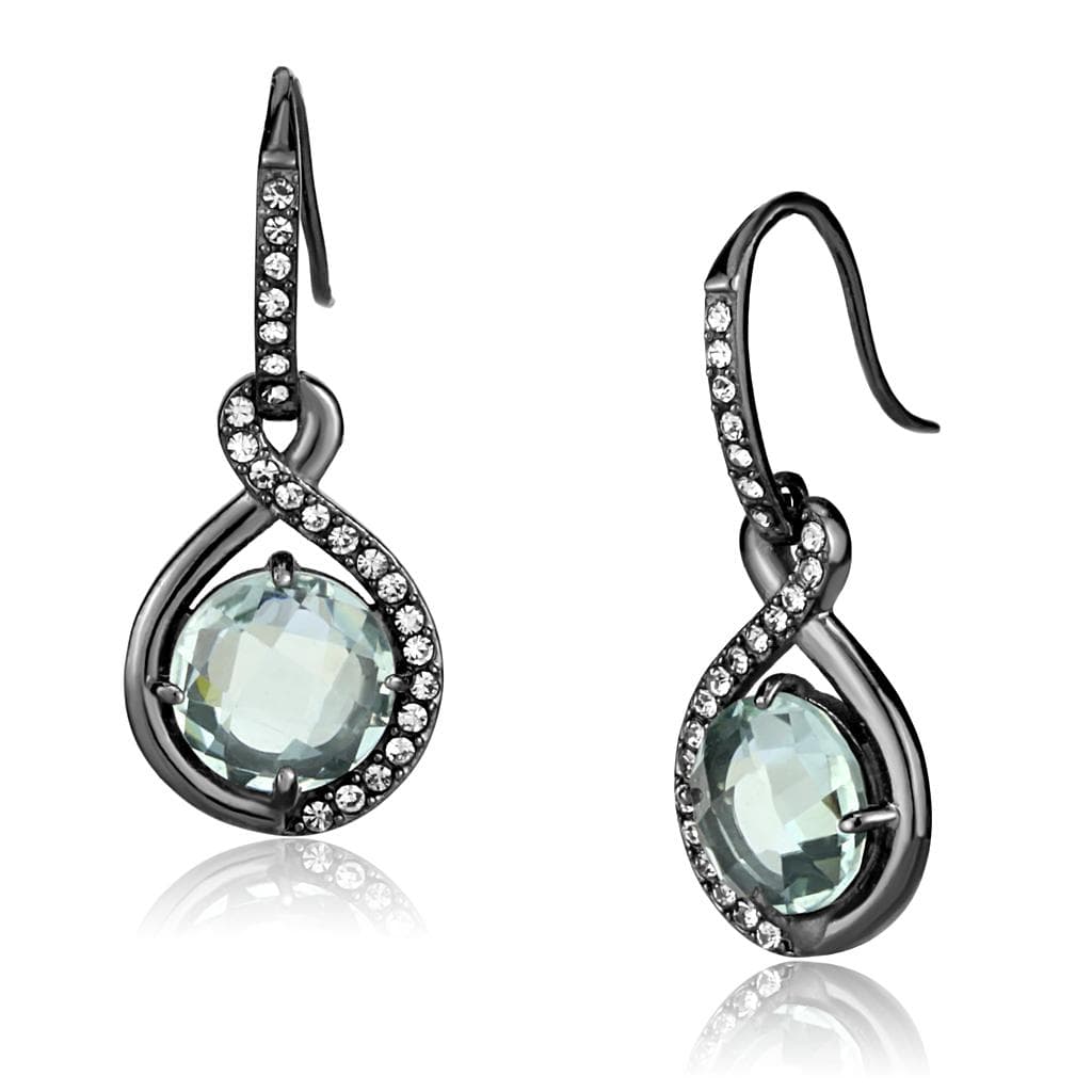 Stainless Steel Dark Gunmetal Prasiolite Green Crystal Earrings
