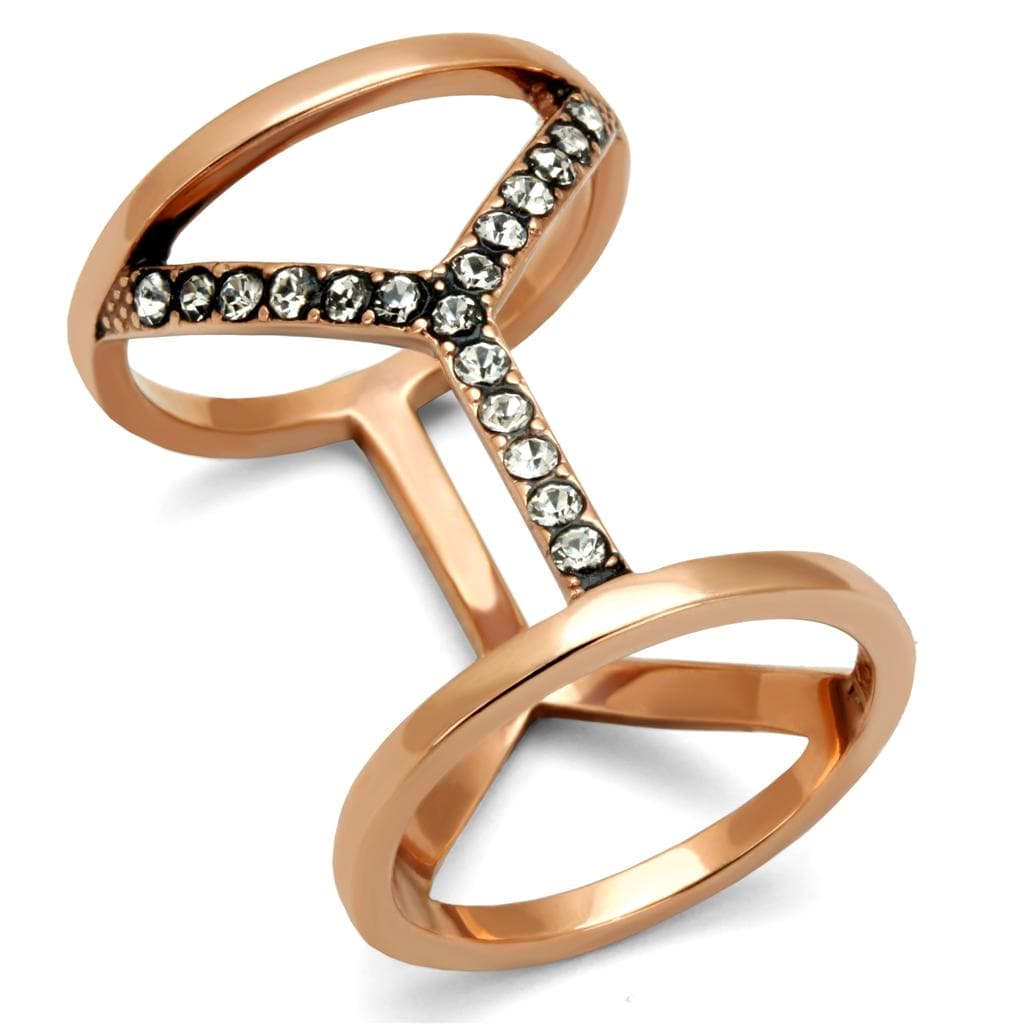 Stainless Steel Rose Gold IP CZ Pave Double Loop Open Ring