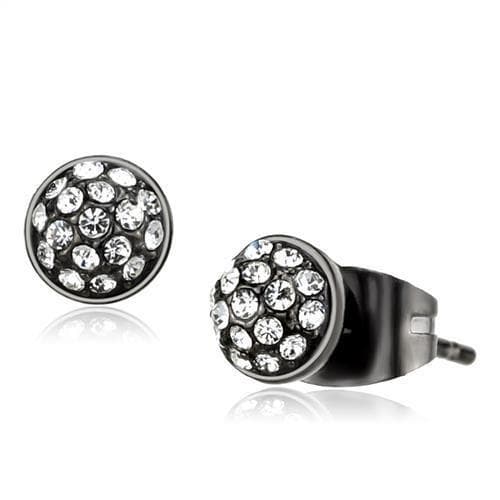 Stainless Steel Black IP Crystal Pave Round Flat Stud Earrings