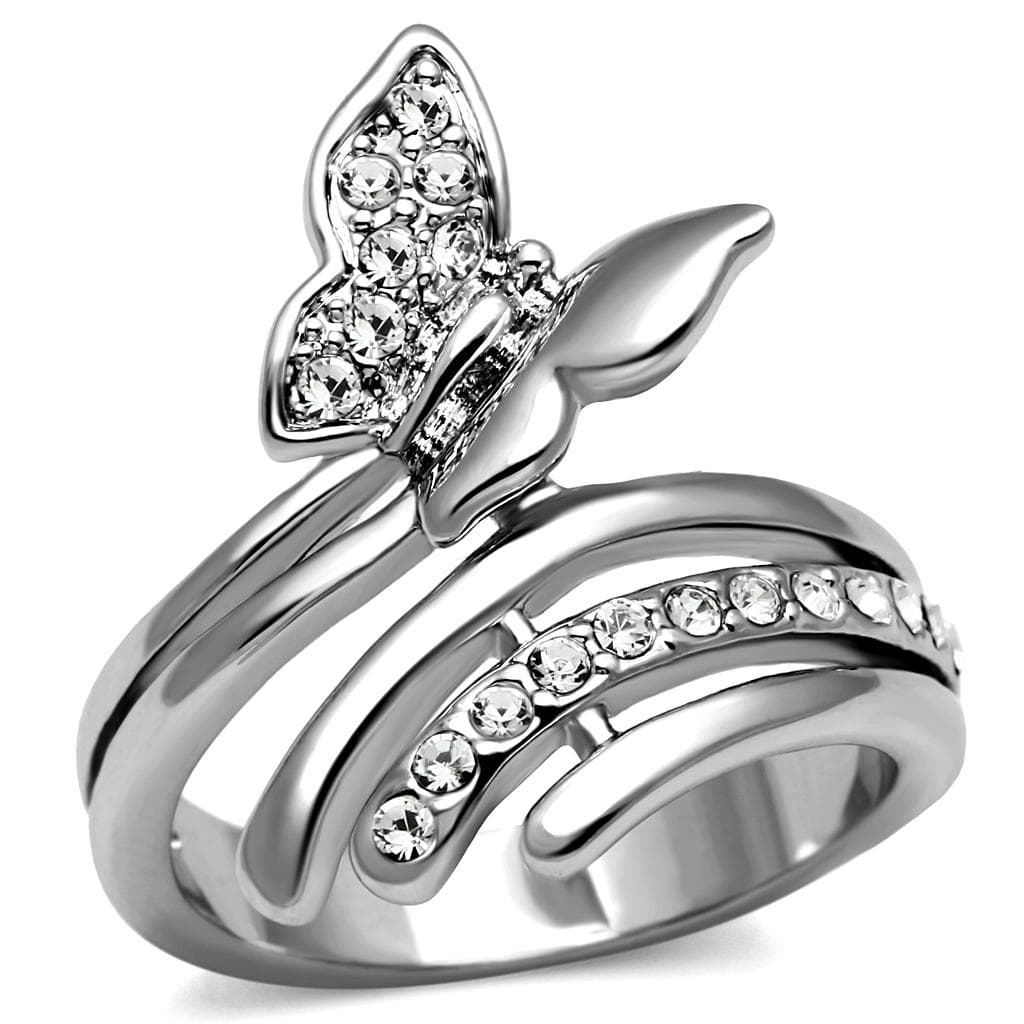 Stainless Steel CZ Pave Butterfly Bypass Wrap Ring