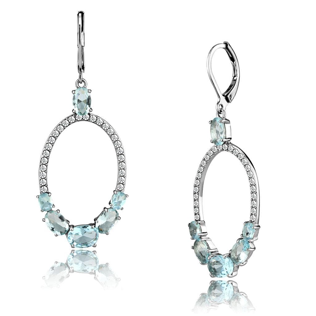 Stainless Steel Aquamarine Blue Crystal Multi Shape Open Earrings
