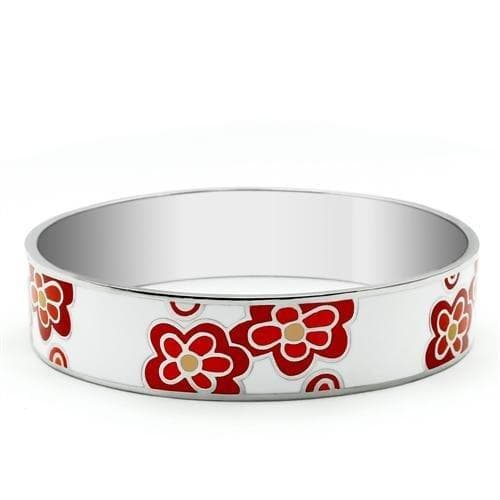 Stainless Steel Red Enamel Floral Pattern Band Bracelet