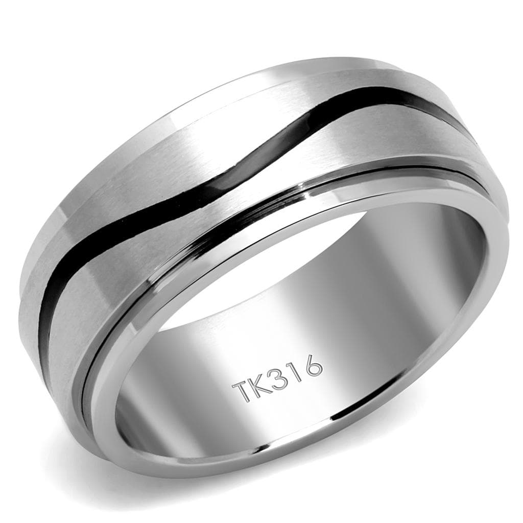 Stainless Steel Polished Diagonal Groove Dome Band Ring