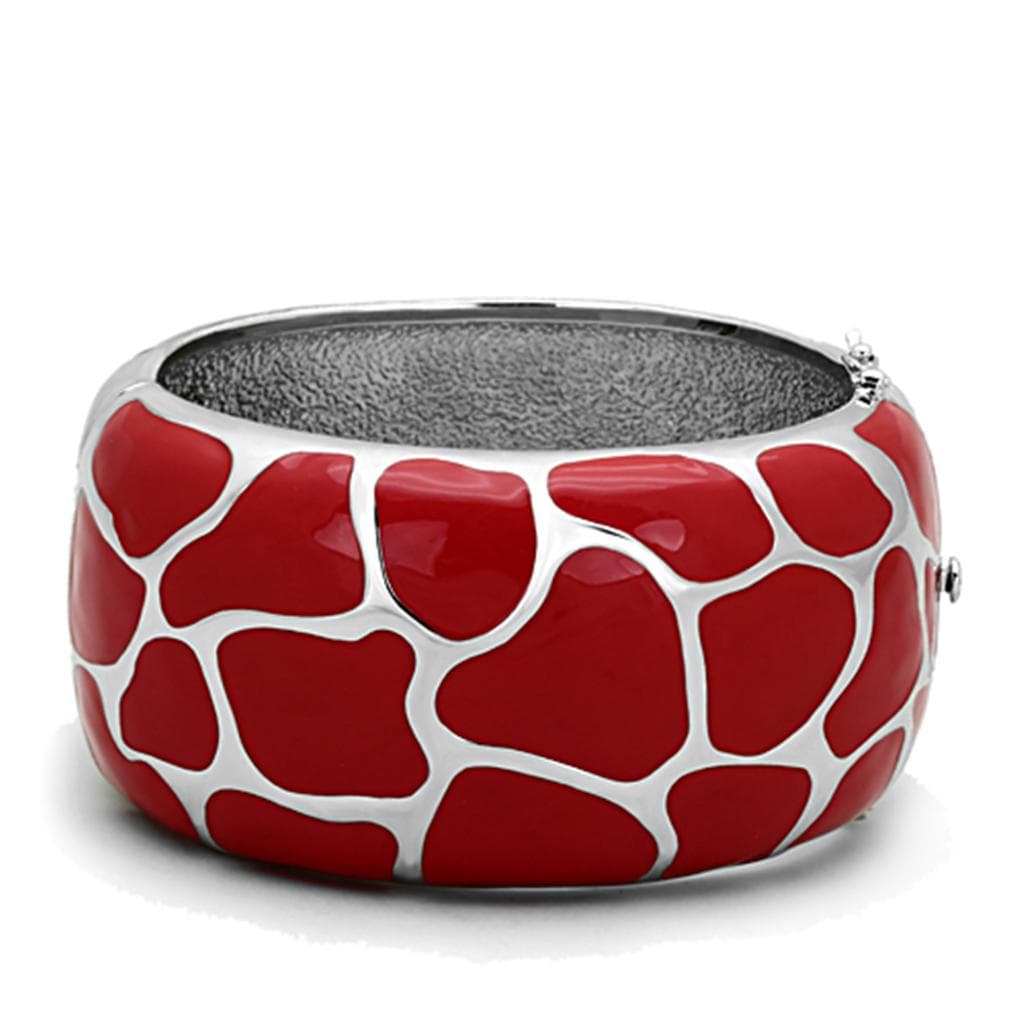 Stainless Steel Red Enamel Giraffe Print Wide Hinged Bracelet