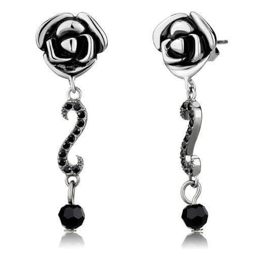 Stainless Steel Dark Gunmetal Rose Flower Black Onyx CZ Ring